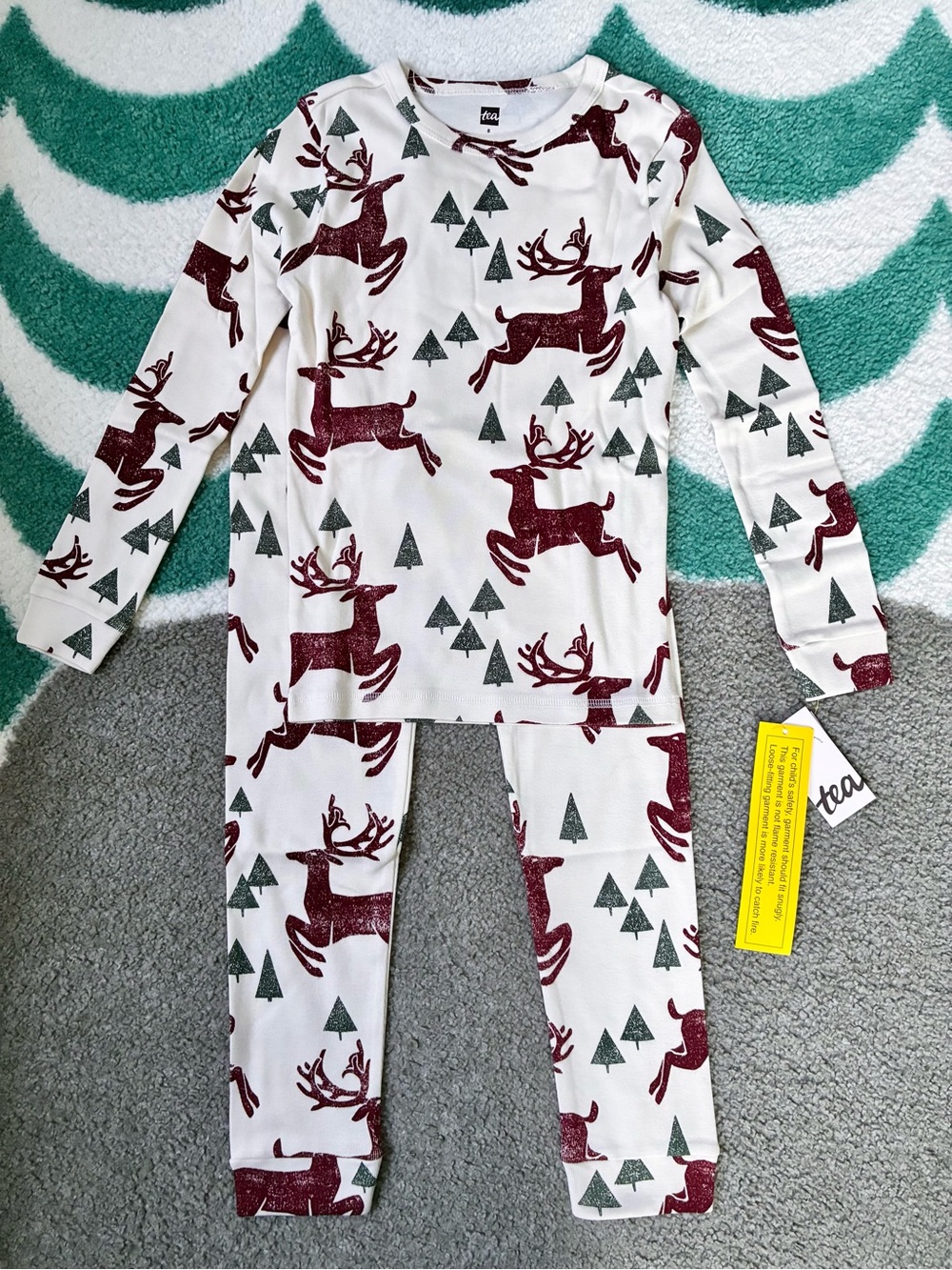 NWT - Tea Collection Holiday Pajamas (Cream/Burgundy/Green) Size 8